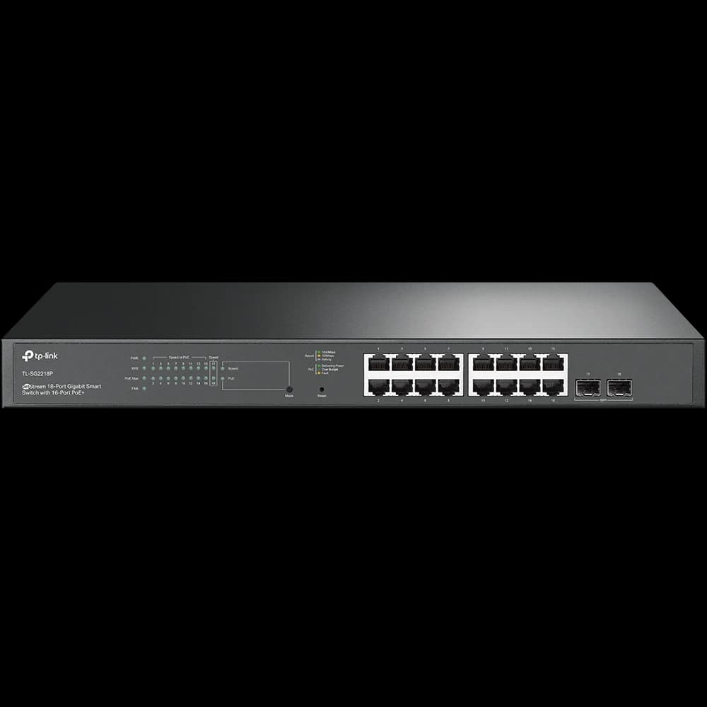 TP-LINK TL-SG2218P SWITCH DE 16 PUERTOS GIGABIT POE+ (150W) JETSTREAMCON 16 PUERTOS 10/100/100 + 2 PUERTOS SFP
