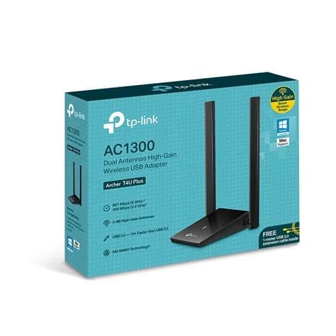 TP-LINK ARCHER-T4U-PLUS ADAPTADOR USB INALAMBRICO AC1300 DE ALTA GANANCIA Y ANTENAS DUALES