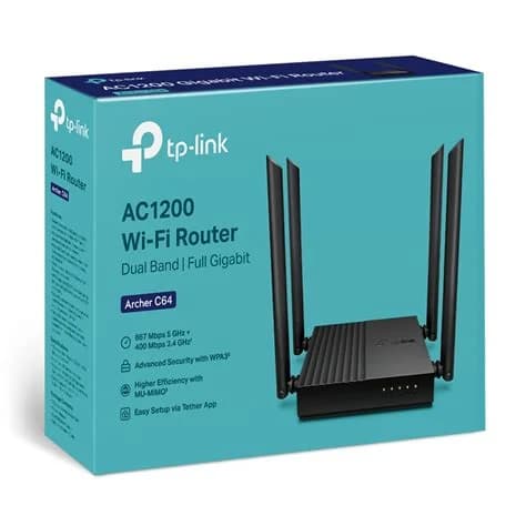 TP-LINK ARCHER-C64 ROUTER TP-LINK DUAL BAND 4 ANTENAS AC1200 4 ANTENAS 3 PUERTOS 10/100/1000